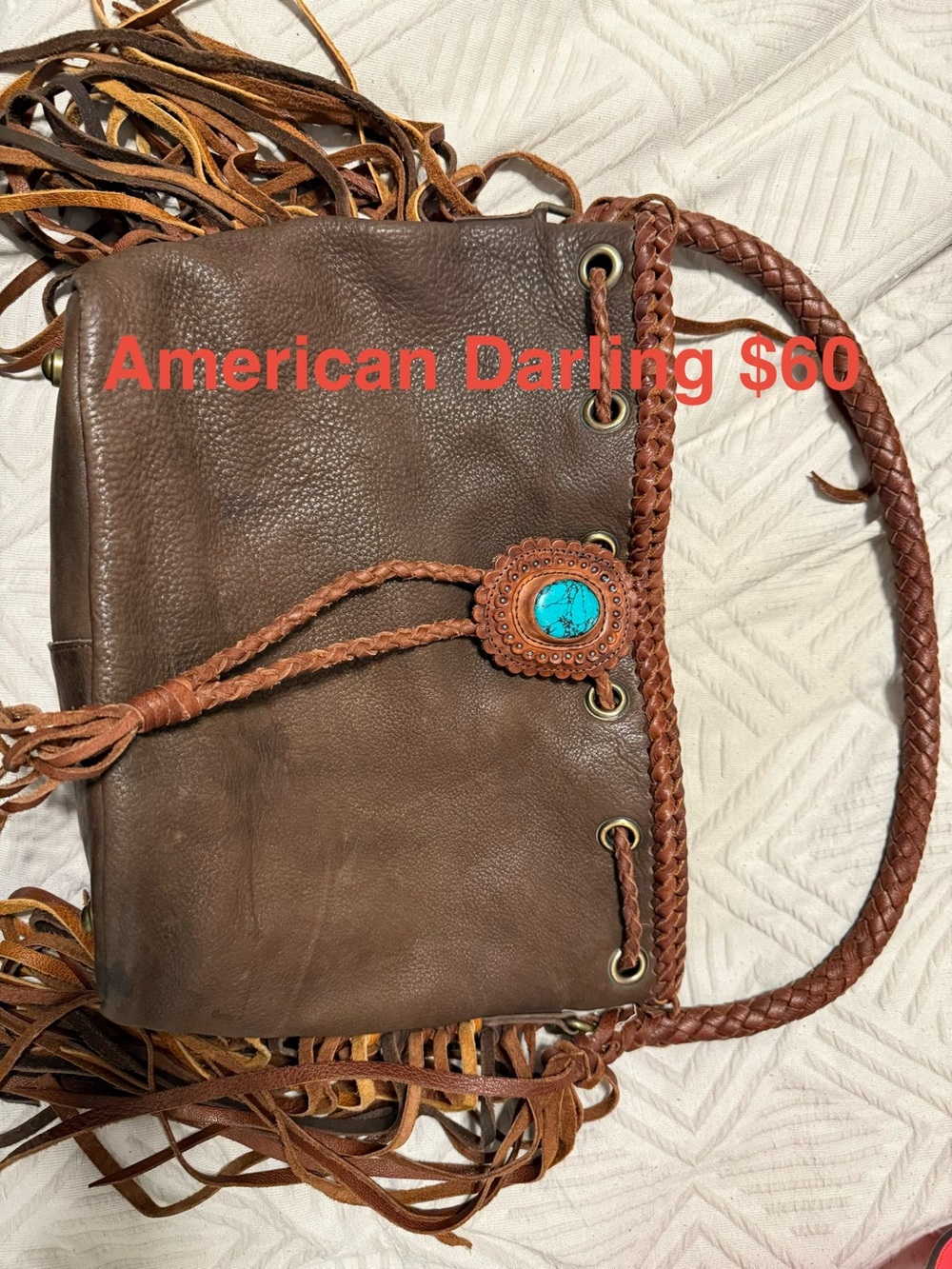 American Darling Brown Shoulder Bag with Turquoise Stone Accent